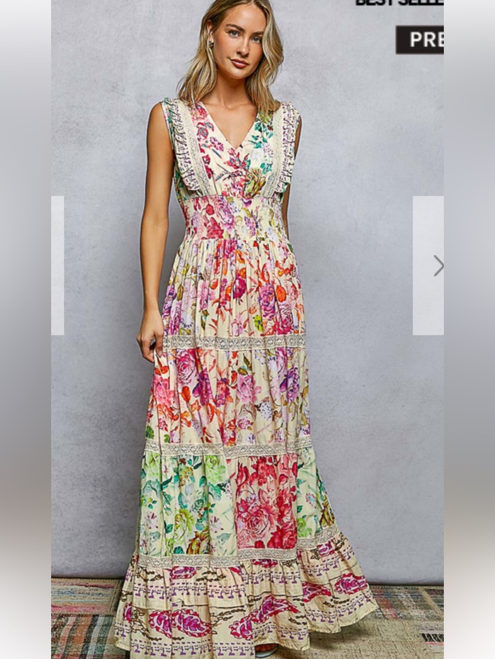 POL Cream Maxi Dress with Multicolor Floral Patchwork